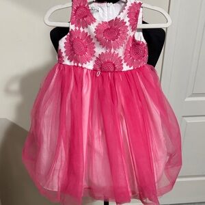 Pippa & Julie Bright Pink Floral Appliqué Tulle Dress